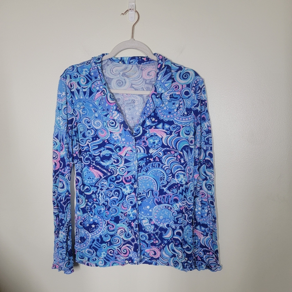 Lilly Pulitzer Women's Ruffle PJ Lapis Lazuli Cosmic Kismet Shorts Set Medium - Picture 6 of 10